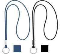 2 Pcs Lanyard Lanyard Neck Strap Id Card Holder Lanyard Neck Strap Strong Neck Strap With Clip Long Round Nylon Cord Lanyard (Black And Blue)