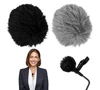 2 Pcs Lavalier Bonnette de Microphone, Microphone Furry Furry Pare-Brise, Muff Windscreen, Bonnette Anti-Vent de Luxe pour Toutes Les Cravates Compactes avec Cravate de Microphone, Gris + Noir(1cm)