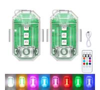 2 PCS LED Anti Collision pour Voiture avec Télécommande, 8 Couleurs Rechargeable Mini Stroboscope sans Fil à Haute Luminosité pour Moto, Drone, Vol de Nuit