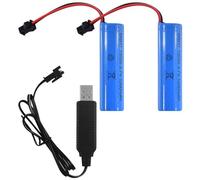 2 Pcs Li-ION Piles Rechargeables 3,7V, Batteries Lithium de Rechange 1000MAH 1200MAH avec Chargeur USB SM-2P Connecteur, Universelle Batterie Li-ION 14500 18650 pour rc Truck Voitures (1200MAH)