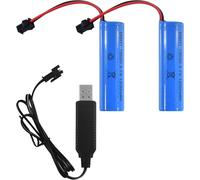 2 Pcs Li-ION Piles Rechargeables 3,7V, Batteries Lithium de Rechange 1000MAH 1200MAH avec Chargeur USB SM-2P Connecteur, Universelle Batterie Li-ION 14500 pour rc Truck Voitures (1200MAH)