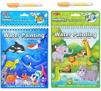 2 Pcs Livre Coloriage Magique à L'eau Enfant, Magic Water Book Réutilisable avec 2 Stylos, Livre de Dessin Magique de L'eau, Jouets de Dessin éducatifs pour Enfants