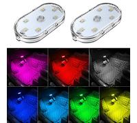 2 PCS Lumières intérieures de Voiture,Eclairage d'ambiance 7 Couleurs pour l'intérieur de la Voiture, Lampe de Lecture intérieure Rechargeable par USB