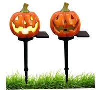 2 pcs Lumières solaires à Citrouille Creepy Fecy Feced Pumpkine Solar Halloween Lights avec pieu étanche Lumière Jaune Activé Halloween Lights Outdoor pour Yard Garden