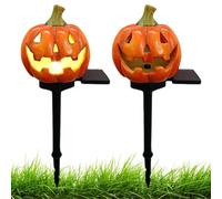 2 pcs Lumières solaires à Citrouille Creepy Fecy Feced Pumpkine Solar Halloween Lights avec pieu étanche Lumière Jaune Activé