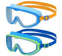 2 Pcs Lunettes de Natation à Grand Cadre pour Enfants, Masques Anti-Buée à Vision Claire, Protection UV, Réglage Rapide, Joint en Silicone, Lunettes Unisexes pour Enfants et Adolescents de 3 à 14