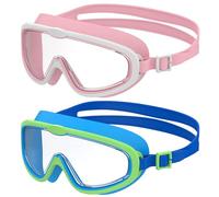 2 Pcs Lunettes de Natation à Grand Cadre pour Enfants, Masques Anti-Buée à Vision Claire, Protection UV, Réglage Rapide, Joint en Silicone, Lunettes Unisexes pour Enfants et Adolescents de 3 à 14