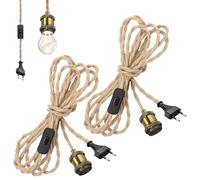 2 PCS Lustre Corde De Chanvre, Douille De Lampe E27 Vintage Avec Câble, Suspendue Lustre Corde De Chanvre, 4.6M Cable Suspension Luminaire, Douille Interrupteur Avec Interrupteur Pour Maison, Chambre