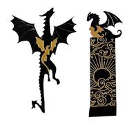 2 Pcs Marque-Page Dragon,Marque-Page Dragon Noir Doré,Marque-Page Dragon Motif Double Face,Marqueur Livre Dragon Gothique Vintage,Marque-Page Quatrième Aile Double Face Cool Les Amateurs Livres