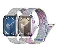 [2 PCS] Métal Bracelets de montre pour Apple Watch 42mm 44mm 45mm 49mm,Maille d'acier inoxydable Bracelet pour iWatch Ultra 2 Ultra Series 9 8 7 6 5 4 3(Argent/Multicolore)