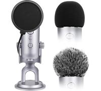 2 pcs Microphone Fourrure Pare-Brise Mic Cover Mousse pour Blue Yeti + Microphone Pop Filtre Double Couche Masque Bouclier Fit Mic Blue Yeti et Yeti Pro Condenseur (Combo 3Pack)
