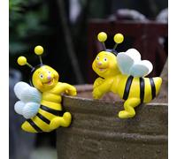 2 Pcs Mini Bee Figurine Ornament for Pond Cute Climbing Bees Garden Decoration Outdoor Weatherproof Resin Statue for Fountain and Pond