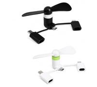 2 PCS Mini Ventilateur USB 3 en 1,Mini Ventilateur de Refroidissement | Mini ventilateur portable avec connecteurs Type-C, Micro USB et Lightning,noir et blanc, léger et pratique.