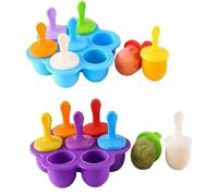 2 PCS Moule à Glace, Silicone Moule à Crème Glacée, 7 Cellules Moule Glace Bebe avec Bâtonnets en Plastique Colorés, sans BPA, Réutilisables Popsicle Moule, pour Popsicles, Crèmes Glacées, Yoghurt