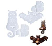2 Pcs Moule Bougeoir de Chat Chauve-souris Halloween Silicone de Résine époxy Halloween Moule Porte Présentoir Moule Resine Epoxy Chat Chauve-souris Moule en Silicone pour la décoration murale