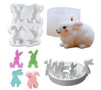 2 pcs Moules en silicone en forme d'animal,Moule en Silicone 3D Lapin de Pâques,Quatre lapins,Moules à pâtisserie faits à la main,Moules à bougies,Décorations d'intérieur