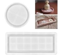2 Pcs Moules En Silicone Plateau Moules De Moulage Rectangulaires/Ronds Plateau En Silicone Grand Moules En Résine Époxy Plateau Moule En Silicone Plaque Ronde Pour L'artisanat Diy