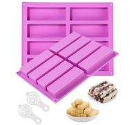 2 PCS Moules Pour Barres De Céréales, 8 Cavités Moule Financier Silicone, Moule Silicone Rectangulaire,Moule Rectangulaire Patisserie,Avec 2 séparateurs d’œufs, pour Chocolat,Pain,Barres De Céréales