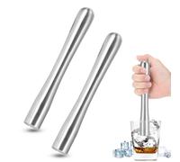 2 PCS Muddler pour Cocktails, acier inoxydable Cocktail Muddler Fruit Smasher Bar outil et accessoires pour fruits boissons mélange (18,5 cm)