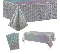 2 Pcs Nappes Argent Paillettes Jetables, Grand 137 * 274cm Nappe Rectangulaire, Imperméables,Nappe Plastique Couverture de Table pour Anniversaire Disco,Fêtes,Mariages,Pique-niques,Nouvel An,Noël