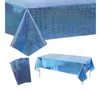 2 Pcs Nappes Bleu Paillettes Jetables, Grand 137 * 274cm Nappe Rectangulaire, Imperméables, Nappe Plastique Couverture de Table pour Anniversaire,Fêtes,Sirène Reine Neiges,Piqueniques,Mariages Décor