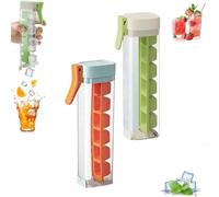 2 Pcs One Glass Ice Cube Maker, Press Ice Tray Mold, One Hand Press Ice-Tray Mold with Handle, Single Handed Pressing Ice-Maker, 6 Grid Ice -Cube Tray Cup for Drinks (green+orange)