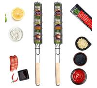 2 Pcs Panier à Grillades pour Légumes, Panier de Grillage Enroulable, Panier à Grillades, Accessoires Barbecue, Panier à Grillades à Long Manch, Panier à Saucisse pour Légumes en Vrac, Fruits, Viande