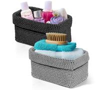 2 Pcs Panier De Rangement Tissé À La Main, Panier Rangement Salle de Bain, Panier Rangement Bébé, Pliable Petit Décor Maison, Noir et Gris