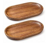 2 pcs Petit Plateau Ovale en Bois 19x10.5cm Plateaux de Service et Déco | Bois en Acacia Plateaux Organiseur pour Cuisine Salon Salle de Bain pour Apéritif Pain Café Thé Cosmétiques Bijoux Clés