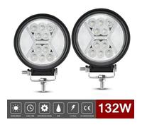 2 PCS Phare de Travail Led 12v, 132W Phares Longue Portee Led Moto 4x4 projecteurs antibrouillard LED Feux Travail Led de Recul