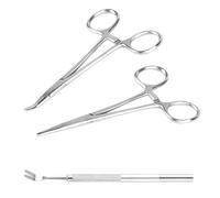 2 Pcs Pince à Clamper, 12,5 cmPince Piercing, Pince a Clamper Droites et Coudées en Dents de Scie en Acier Inox Autobloquantes pour Toilettage des Animaux, Loisirs Créatifs, et Fourchette à Tiques