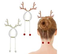 2 PCS Pinces à Cheveux de Noël pour Filles,Accessoires pour Cheveux en Bois de Cerf,accessoires pour cheveux de Noël pour femmes, pince à cheveux d'hiver avec strass et perles en métal pour femmes