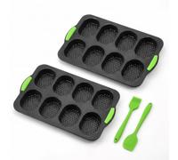 2 Pcs Plaque à Baguette, Moule à Baguettes + spatule/pinceau à huile | Moules de Cuisson pour Baguettes, Moule à Pain Antiadhésif en Silicone pour Cuisson 4 et 8 Bâton de Pains Français