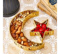 2 Pcs Plateau à Assiettes Lune et Étoile Eid Mubarak Plateau de Service Ramadan Plateau Musulman Étoile et Lune Plateaux à Dessert Islamiques Plateau Pâtisserie Stockage des Aliments, Or