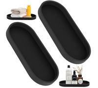 2 Pcs Plateau Decoratif Rectangulaire Noir, Plateaux Salle de Bain Cuisine, Plateau de Rangement en Silicone pour Cosmétiques, Bijoux, Maquillage, Coiffeuse(ovales, 24,8 x 11 x 2 cm)