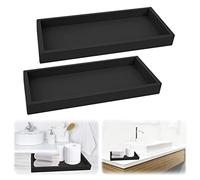 2 Pcs Plateau Decoratif Rectangulaire, Plateau Salle de Bain Plateau Rectangulaire Silicone Plateau Decoratif Bougie pour Toilette pour Bougies, Savon, Serviette (Noir, 20 * 10 * 1.8cm)