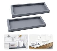 2 Pcs Plateau Decoratif Rectangulaire, Plateau Salle de Bain Plateau Rectangulaire Silicone Plateau de Vanité de Salle de Bain pour Toilette pour Bougies, Savon, Serviette (Gris, 20 * 10 * 1.8cm)