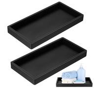 2 Pcs Plateau Decoratif Rectangulaire, Plateaux Salle de Bain Cuisine, Plateau de Rangement en Silicone Décoratifs pour Cosmétiques, Bijoux, Maquillage, Coiffeuse, Baignoire(Noir, 20 x 10 cm)