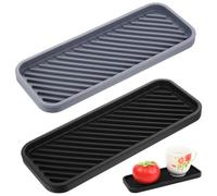 2 Pcs Plateaux de Rangement en Porte Eponge Evier, Porte éponge de Cuisine Silicone, Plateaux d'évier en Silicone, Tapis de Drainage Antidérapants pour Distributeur de Savon Salle de Bain, Noir