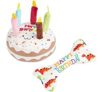 2 Pcs Plush Dog Birthday Cake Dog Birthday Cake with Candles,Squeaky Soft Plush Birthday Cake and Bone Toys for Pets