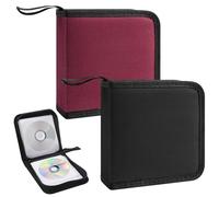 2 pcs Pochette Range CD Pochette CD Rangements pour 40 CD, DVD Organisateur | pour Voiture et Maison, Gain de Place pour Le Bureau, Le Salon et La Maison, Rouge et Noir