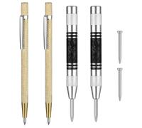 2 Pcs Pointeau Automatique + 2 Pcs Pointe à Tracer en Carbure de Tungstène, Pointeau Central Automatique, Stylos à Tracer en Métal, Poincon Poinçons Centraux à Ressort Tension pour Bois Verre Metal