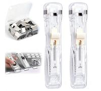 2 Pcs Portable Binder Clip Stapler - Includes 50 Reusable Clips,Non-Destructive Paper Clam Dispenser,Handheld Paper Clam Clip Dispenser,for Office Home School and Fixing Documents，F