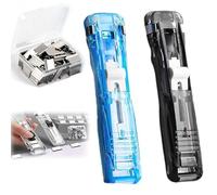 2 Pcs Portable Binder Clip Stapler Includes 50 Reusable Clips Non-Destructive Paper Clam Dispenser Handheld Paper Clam Clip Dispenser for Office Home School and Fixing Documents (Black+Blue)