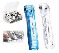 2 Pcs Portable Binder Clip Stapler Includes 50 Reusable Clips Non-Destructive Paper Clam Dispenser Handheld Paper Clam Clip Dispenser for Office Home School and Fixing Documents (White+Blue)