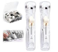 2 Pcs Portable Binder Clip Stapler Includes 50 Reusable Clips Non-Destructive Paper Clam Dispenser Handheld Paper Clam Clip Dispenser for Office Home School and Fixing Documents (White*2)