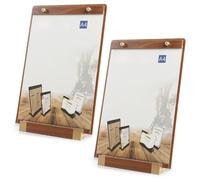 2 Pcs Porte-Bloc En Noyer Avec Base, Présentoir De Table A4/A5 Tableau Avec Support, Tableau Noir Pour Menu, Présentoir En Acrylique Avec Socle En Bois Pour Menus, Bureau, Restaurant (A4)