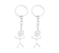 2 Pcs Porte clé doigt d'honneur, Doigt Stickman mignon porte cle drole, Voiture pendentif Couple cadeau porte-clés(2 Argent)