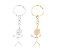 2 Pcs Porte clé doigt d'honneur, Doigt Stickman mignon porte cle drole, Voiture pendentif Couple cadeau porte-clés(1 or et 1 argent)