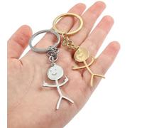 2 Pcs Porte clé doigt d'honneur, Doigt Stickman mignon porte cle drole, Voiture pendentif Couple cadeau porte-clés(1 or et 1 argent)